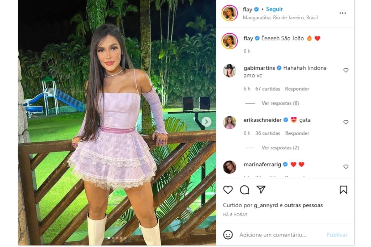 Ex-BBB Flay arrasa com saia curta para São João, decote exuberante: "Deusa" - Fonte/Instagram